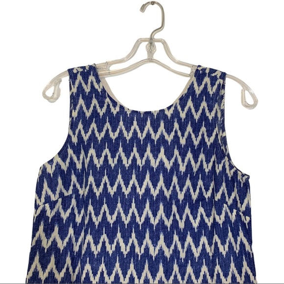 J Crew Factory Dress Back Bow Sleeveless Blue White Chevron XS - Picture 3 of 13